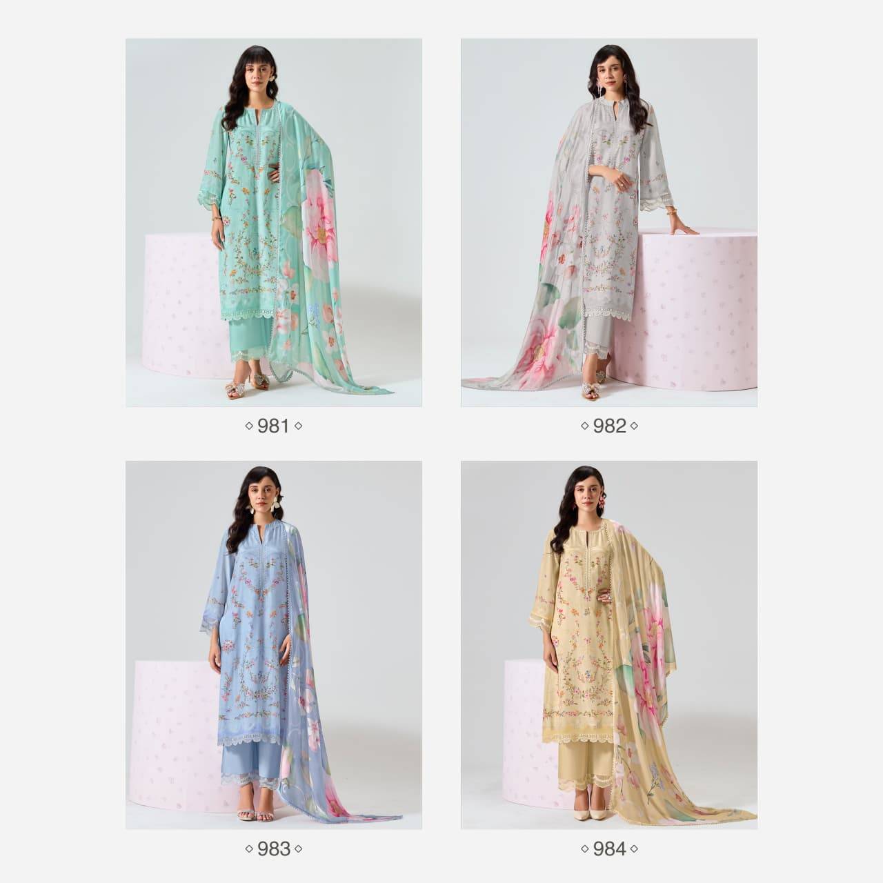 Nigaar By Kimora suit 981 to 984 Series Stylish Beautiful Colourful Rayon Dresses At Wholesale Price